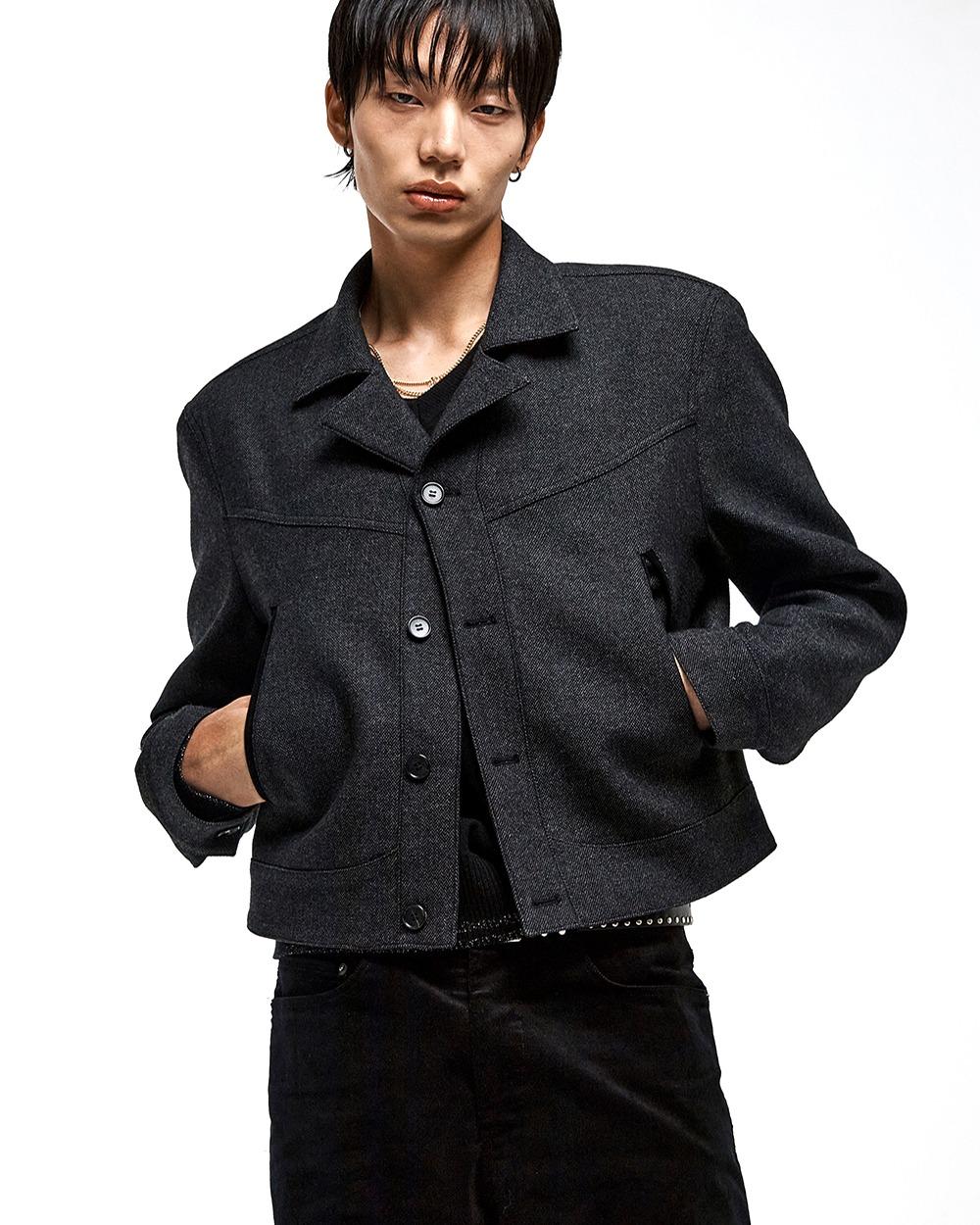 (10/17배송)CROPPED HERRINGBONE STRUCTURED JACKET CHARCOAL (WJ310)*RESTOCK*