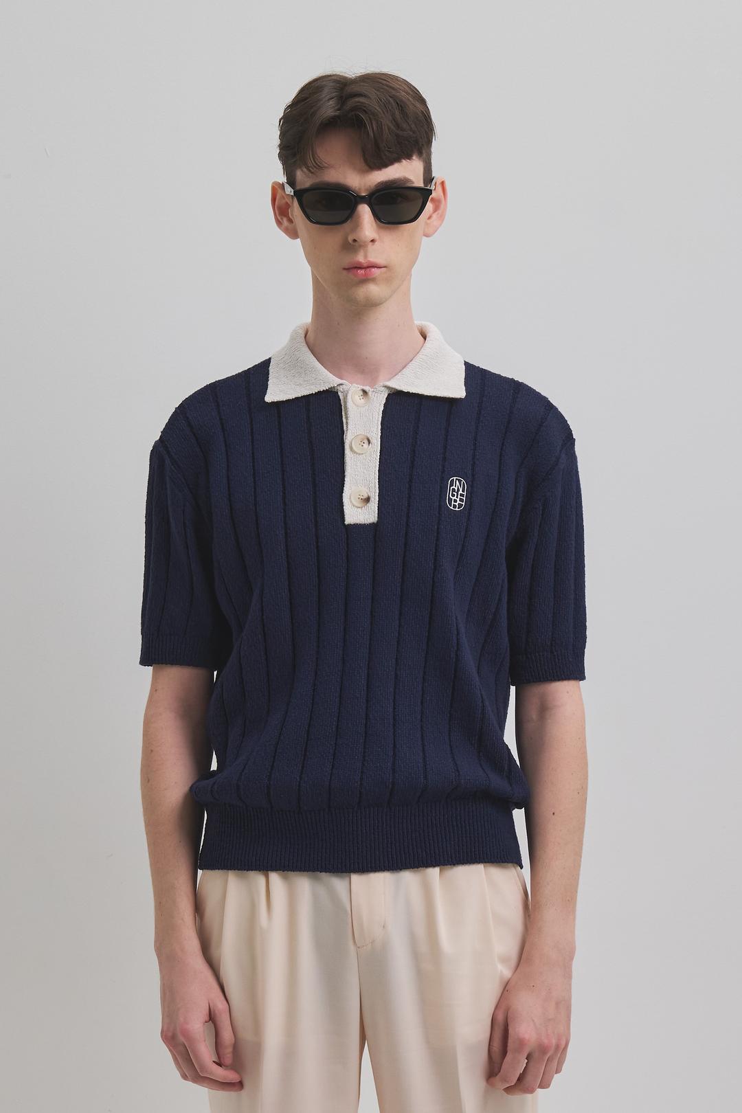 Half Button Knit - Navy