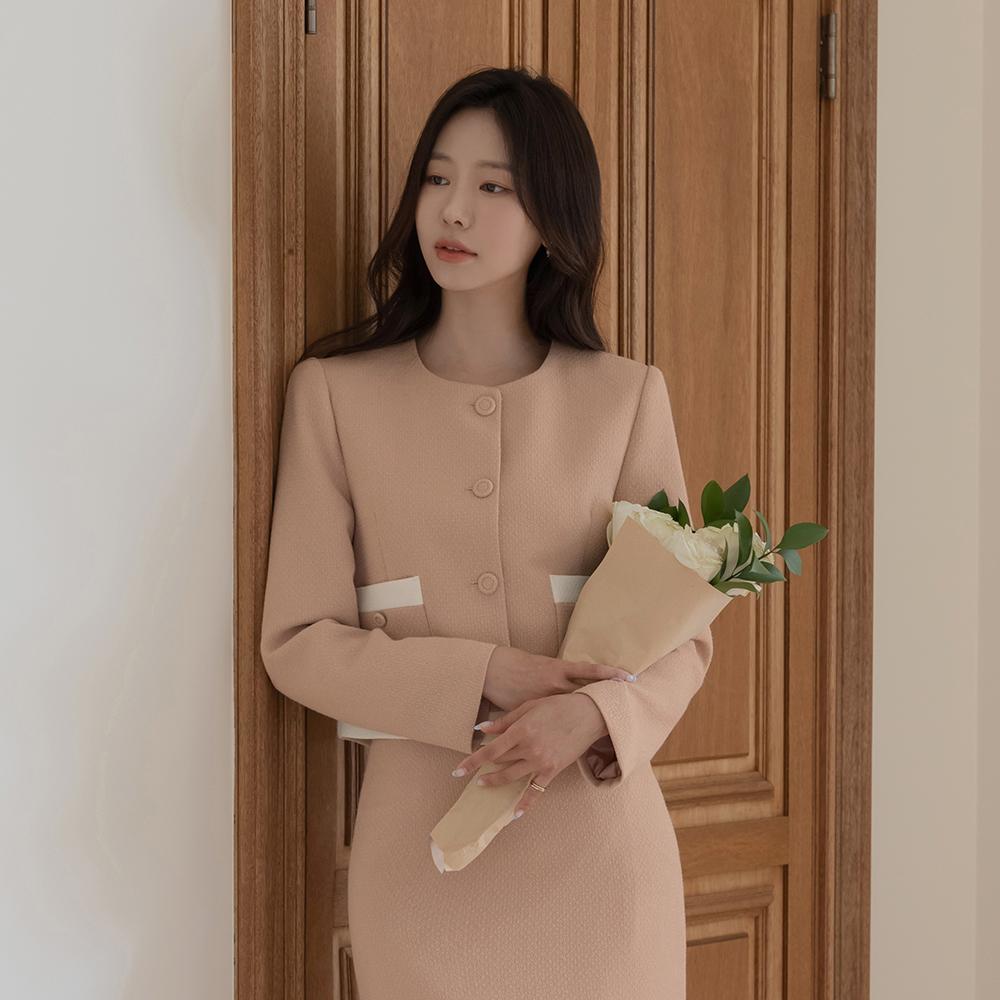 애니 배색 트위드 셋업 자켓