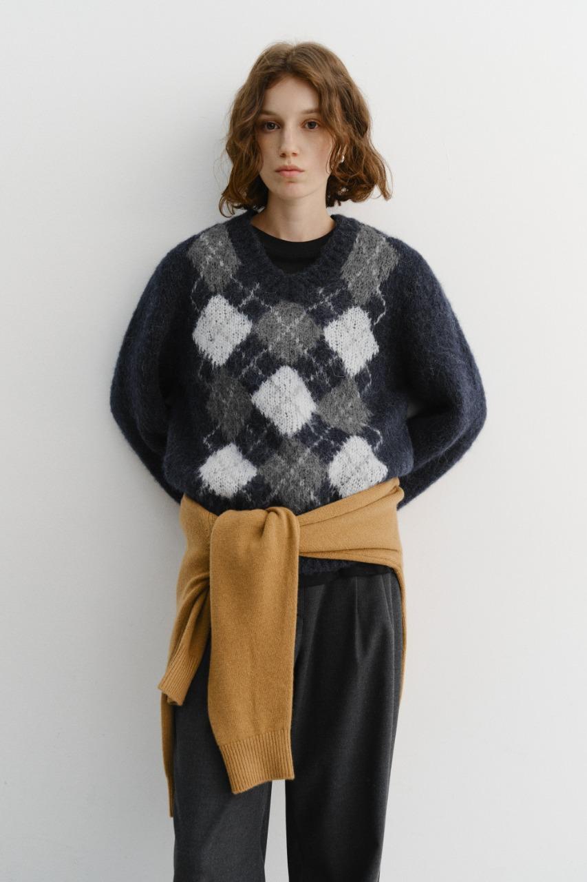 UNISEX BABY ALPACA ARGYLE SWEATER NAVY