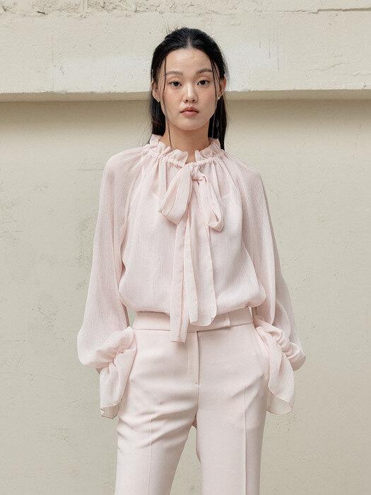 DRAWSTRING PUSSY BOW BLOUSE - PINK