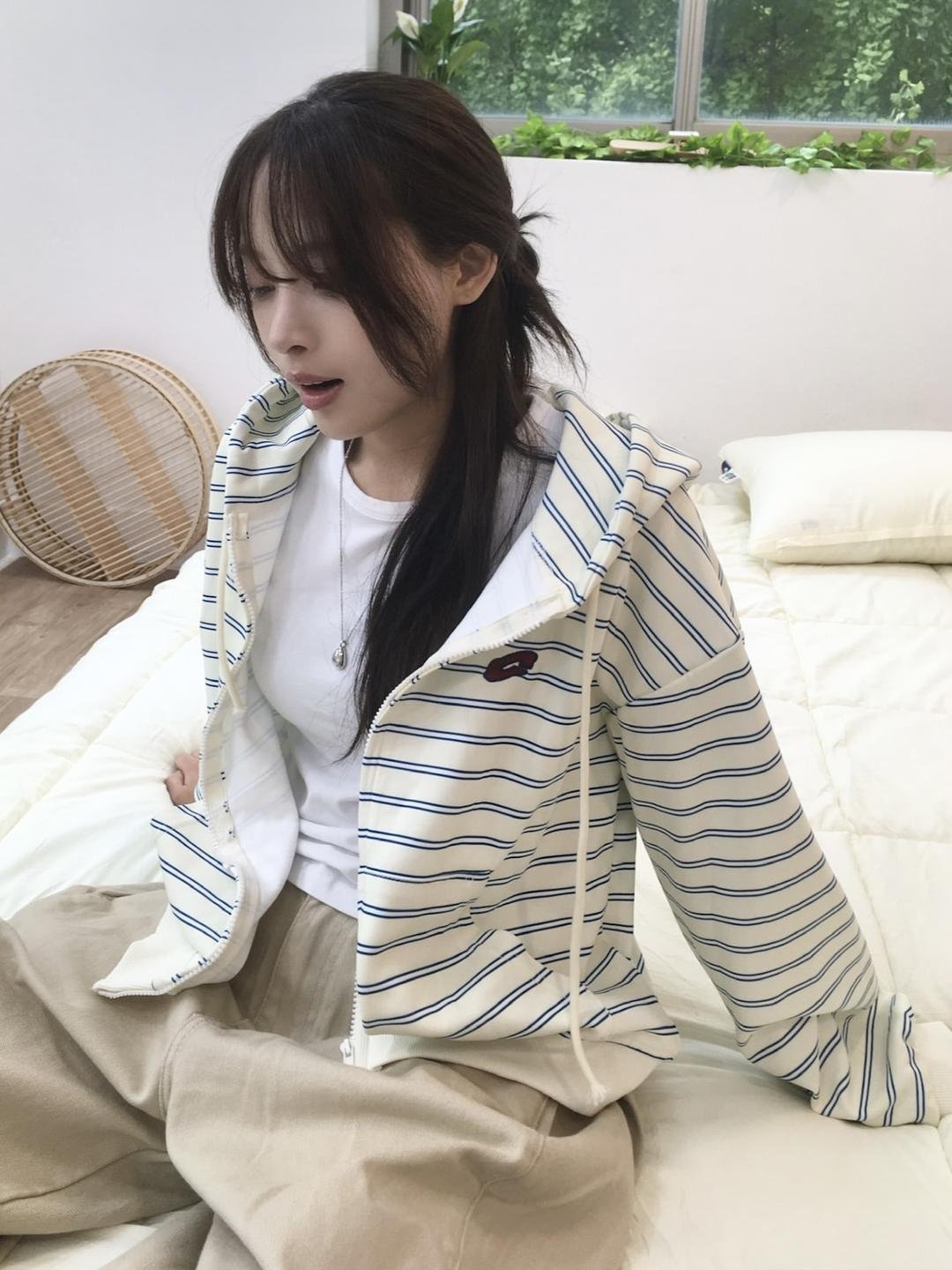 포키 스트라이프 후드 집업