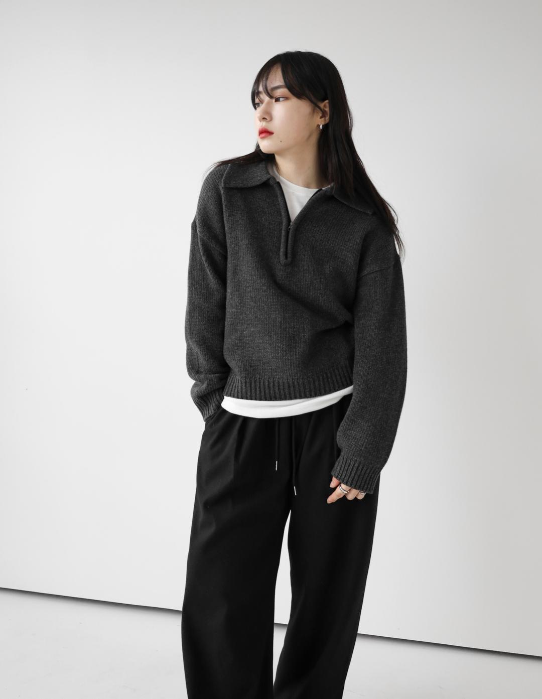 Wool Collar Zip Up Knit