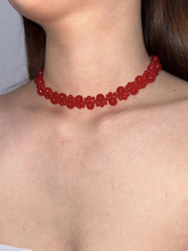 Mix jelly redball necklace / 젤리 레드볼 목걸이 / 레드목걸이