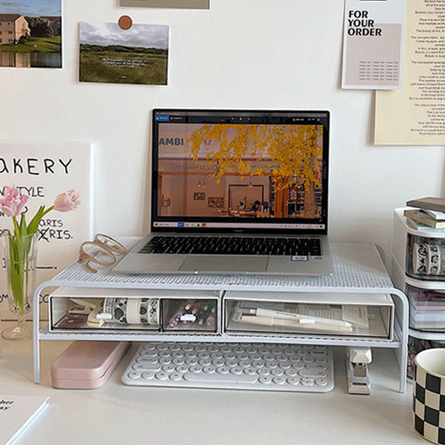 언더 모니터 철제 받침대 데스크탑 사무실 인테리어 노트북 선반 거치대