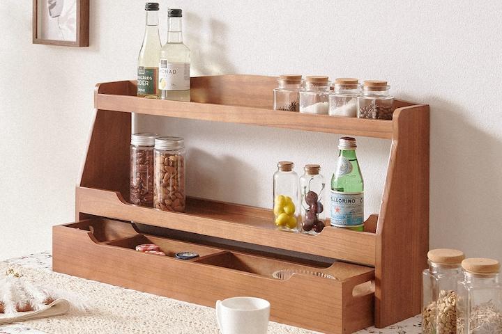 베니 원목 2단 수납 선반
