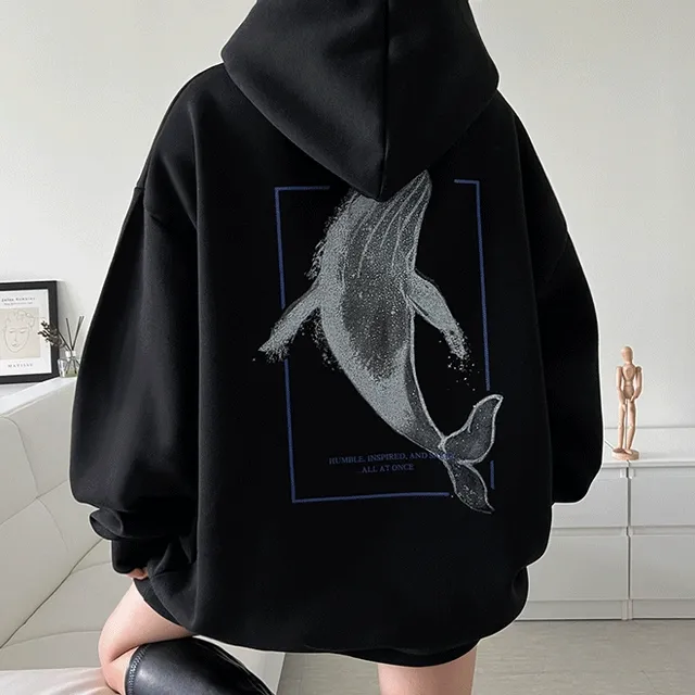 (정품/면/기모선택/빅사이즈) 남여공용 박스 오버핏 고래 빅프린팅 후드티 3color