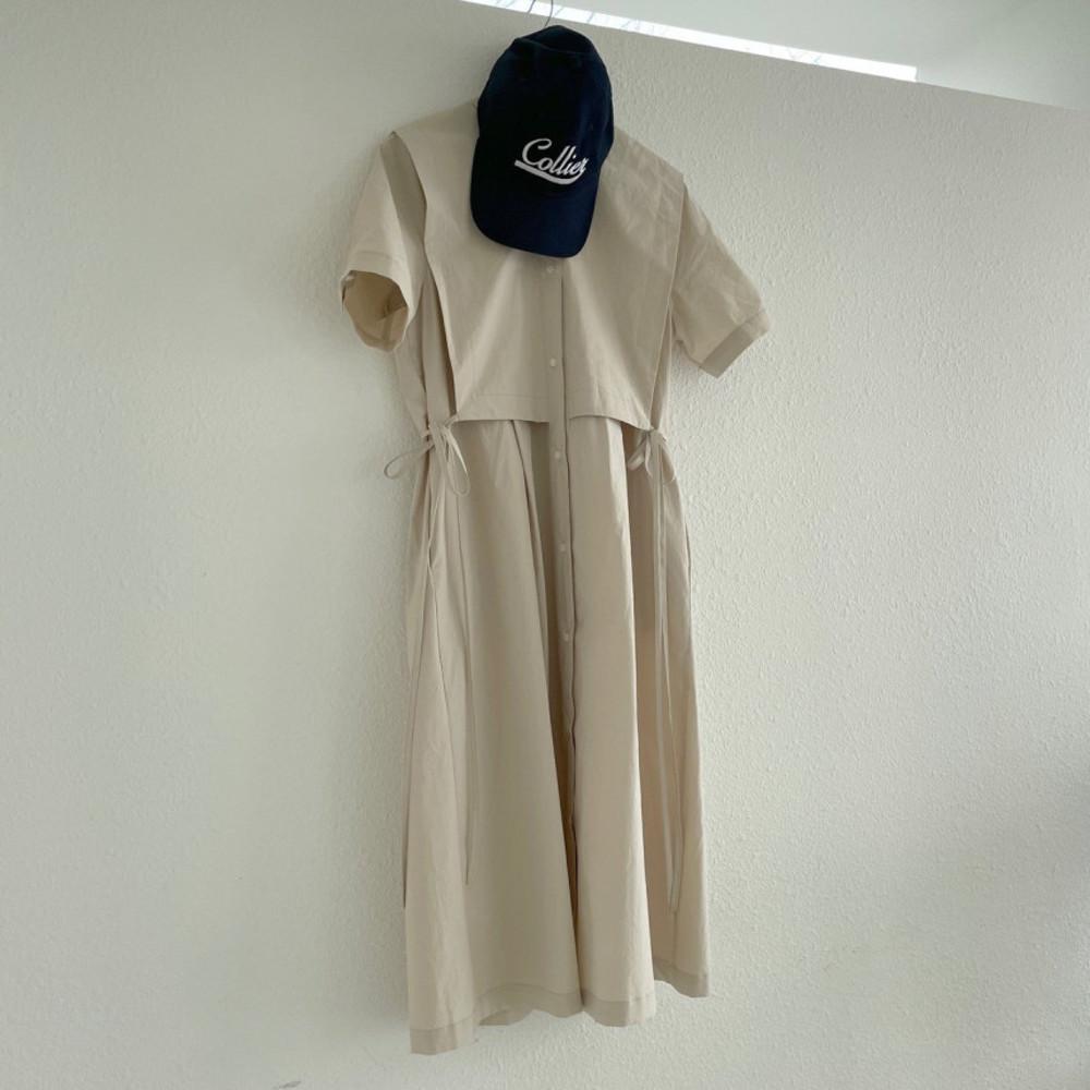 (블랙당일) 케이프 코튼 카라 반팔 원피스