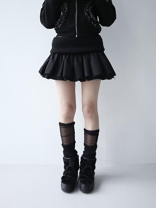 [pre-order] knit fold skirt, black