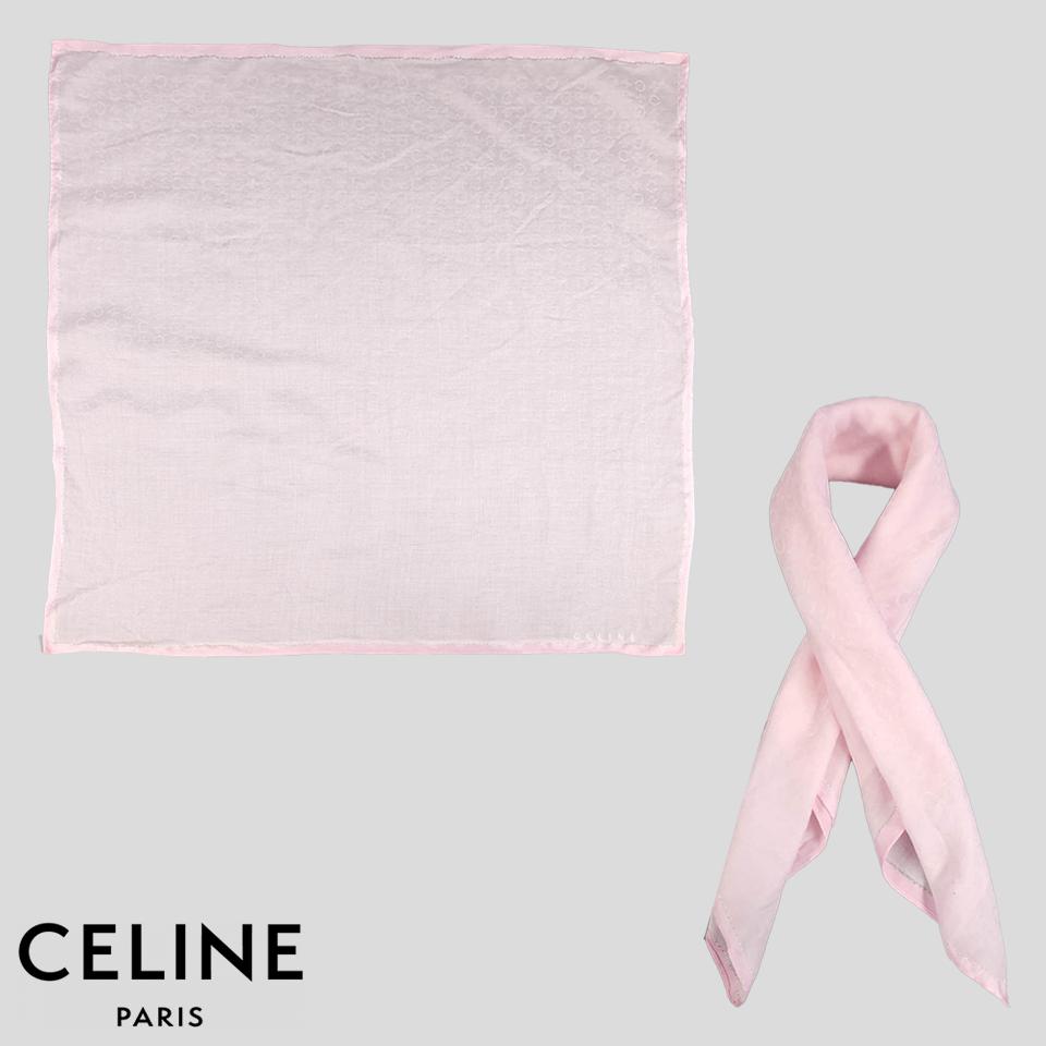 CELINE 셀린 셀린느 베이비핑크 딸기우유 트라오페 마카담 패턴 행커치프 손수건 쁘띠스카프