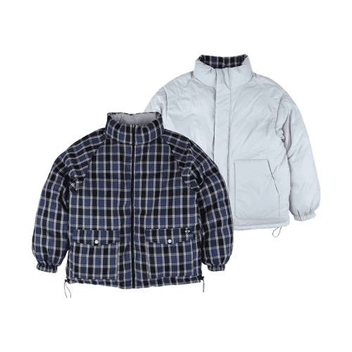 Reversible Check Padded Jacket Light Grey