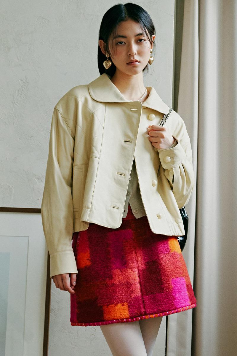 Calfskin leather jumper Cream