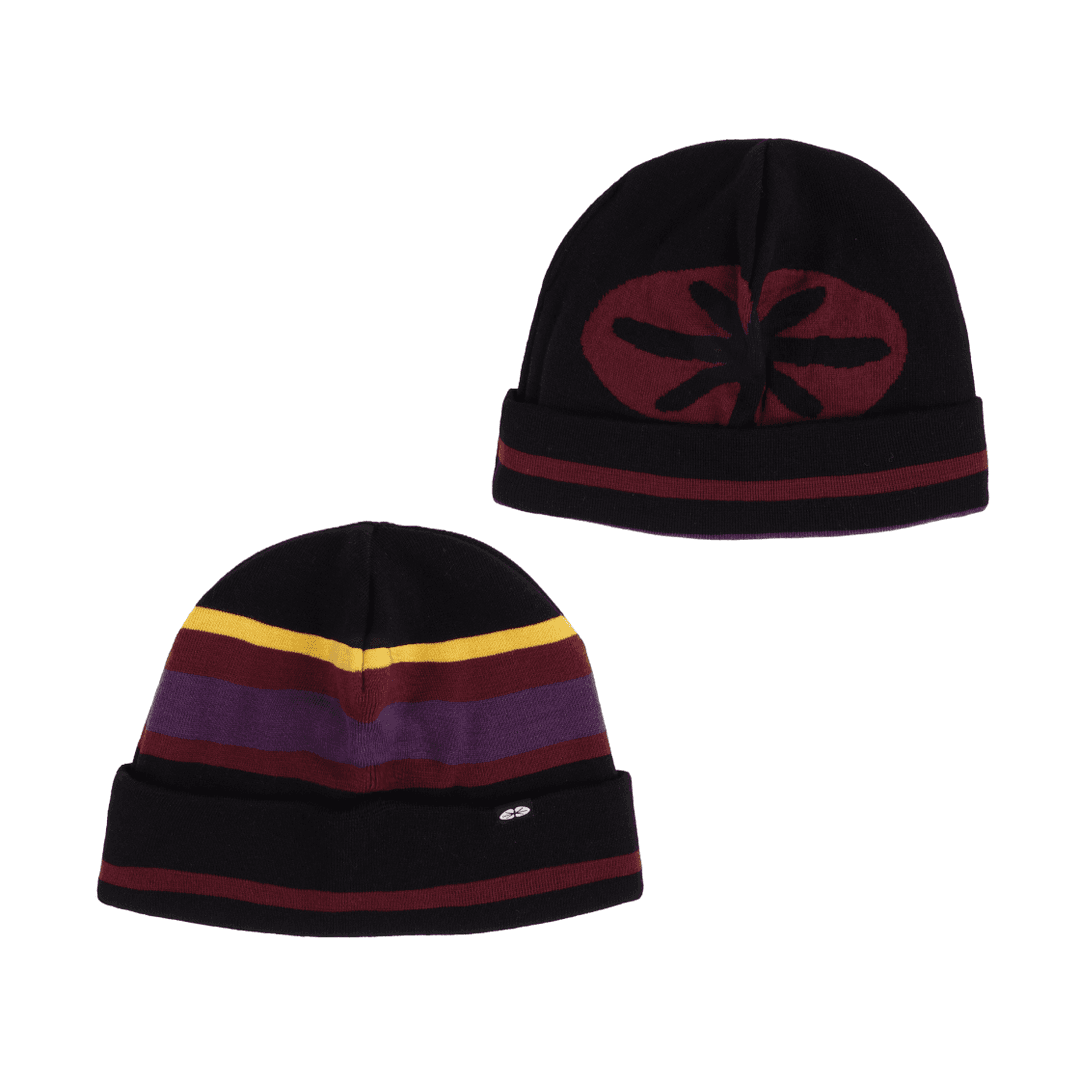 Reversible Stripe Beanie Burgundy
