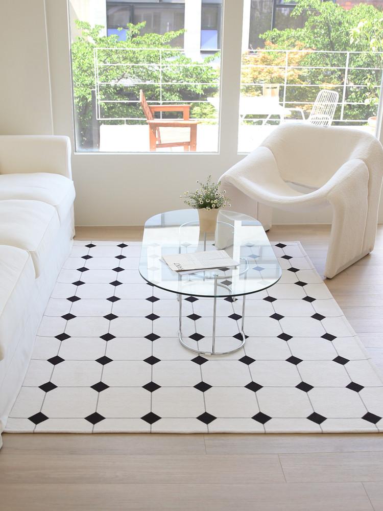 먼지없는 워셔블 클래식 체크 단모 디자인 사이잘룩 거실카페트 사계절 러그 100x150