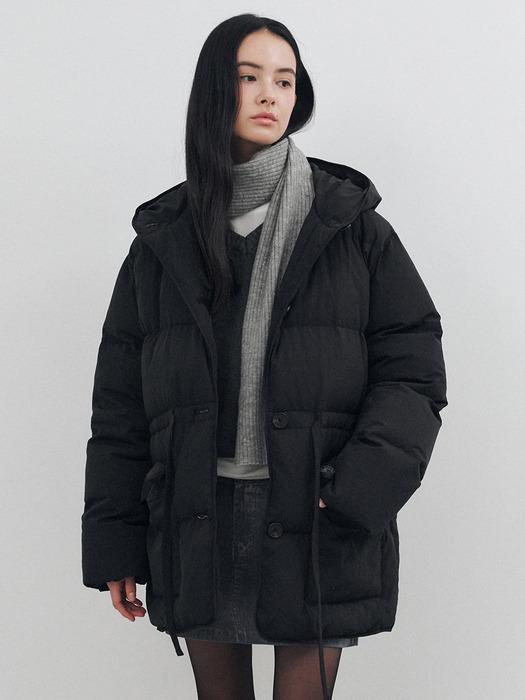 덕 다운 스트링 벨티드 하프 패딩 블랙 MDJP025BLACK