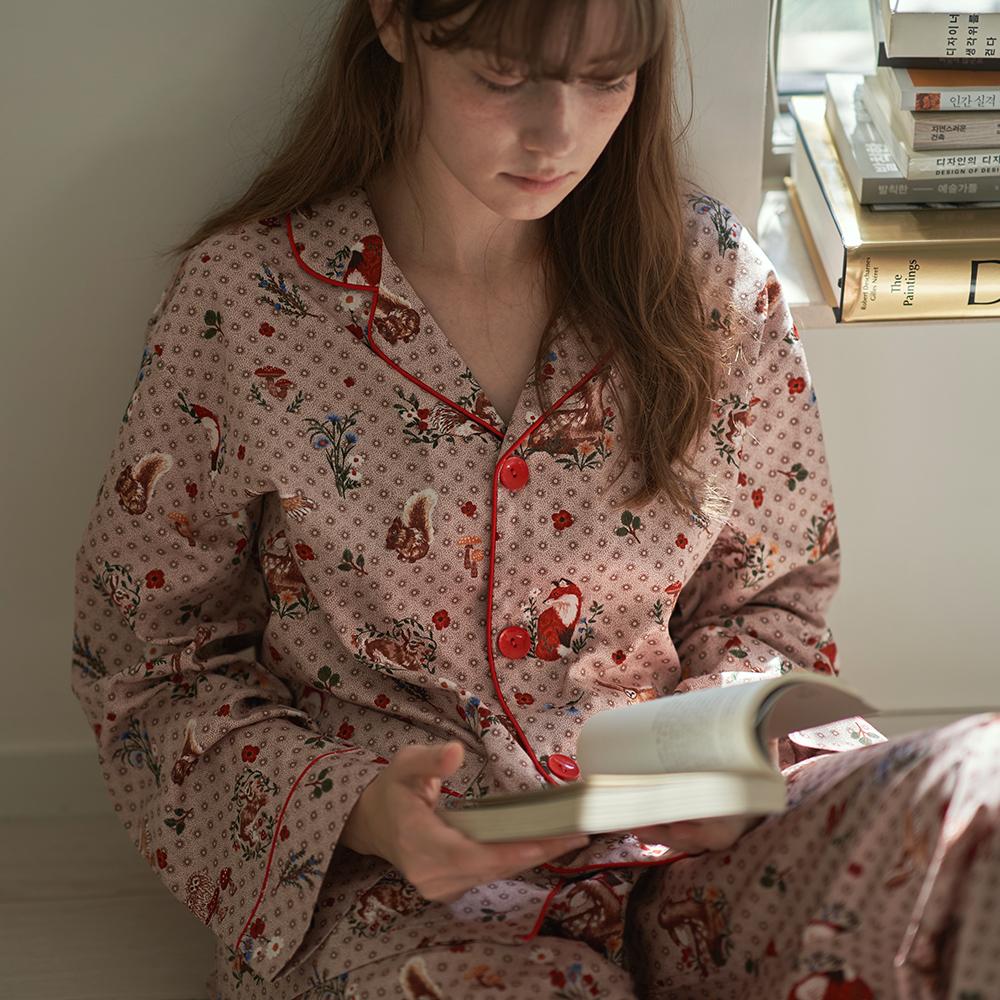 텐셀 모달 릴리의 빈티지숲 패턴 긴팔 세트 여성 잠옷