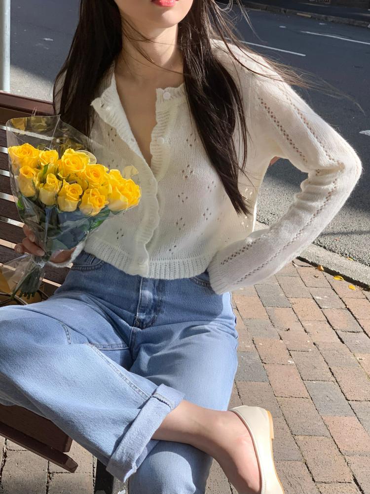 베리 펀칭 물결 가디건 (4color)