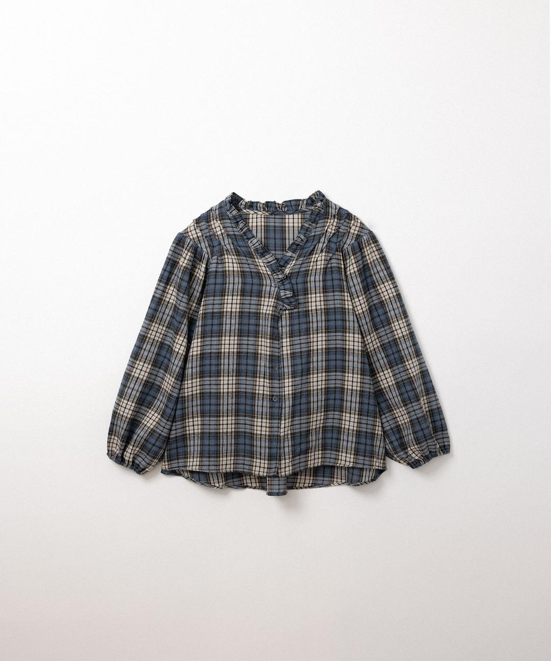 체크 프릴 블라우스 (navy)