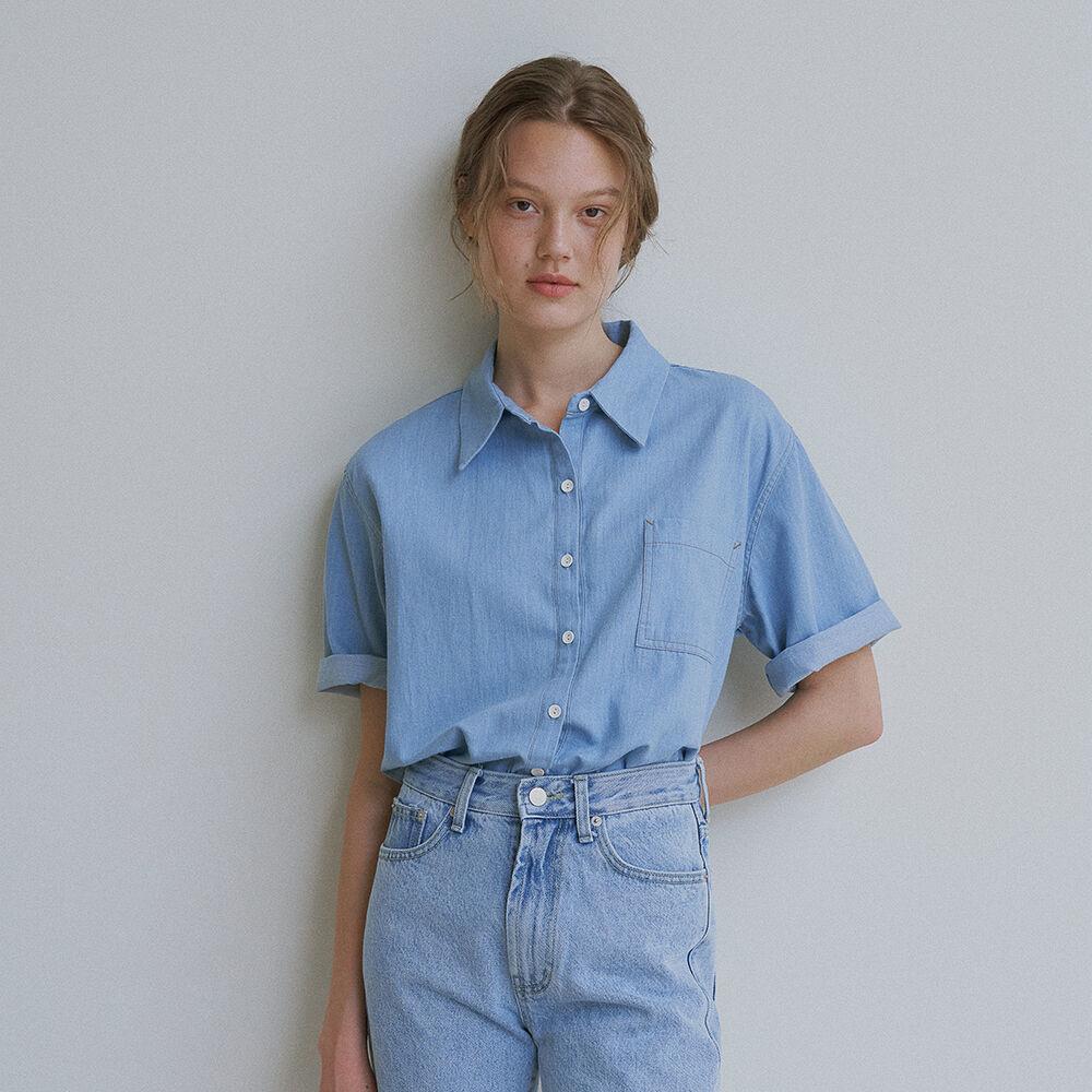 [Light blue 5/10 순차발송] Denim stitch half shirt_2colors