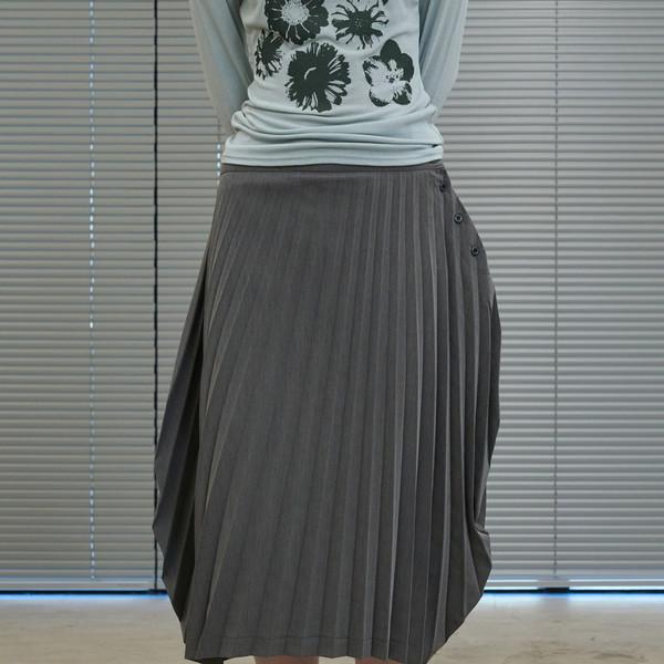 Unbalance Pleats Skirt (Charcoal/2size)