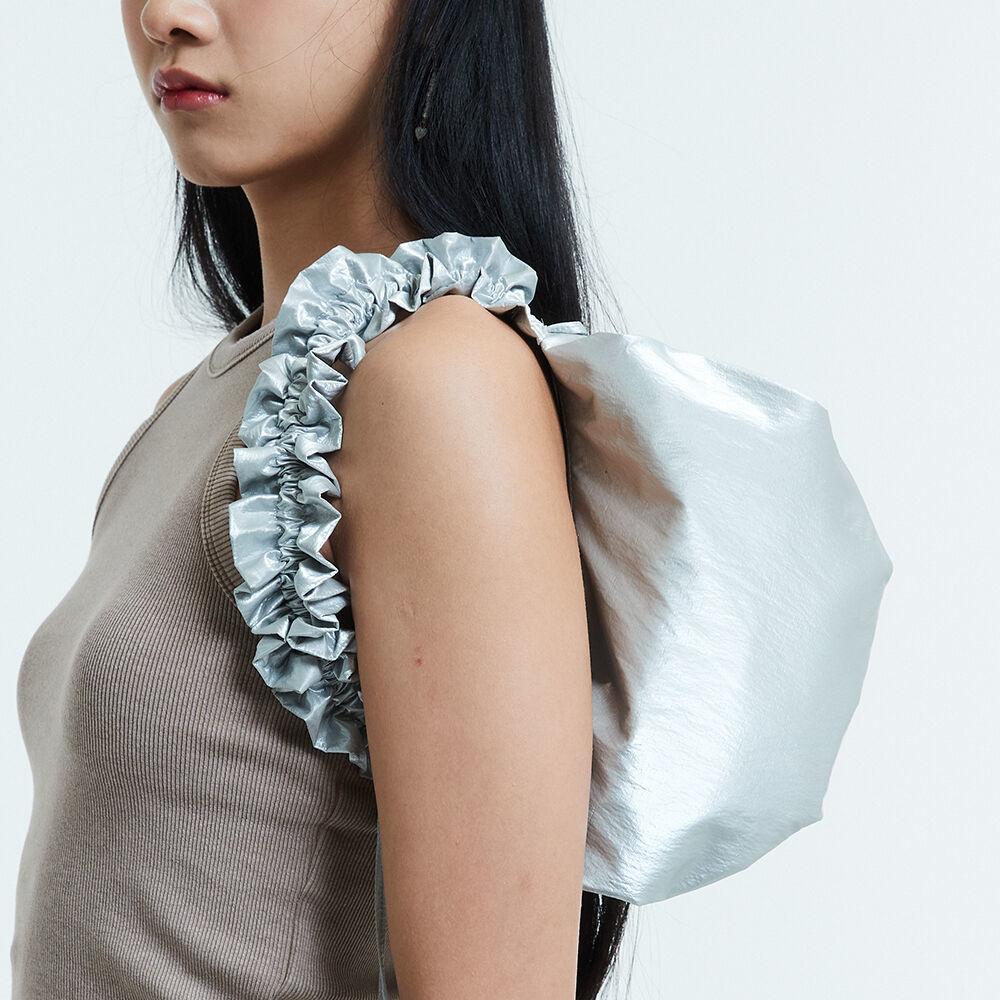 Eco leather shirring hobo bag / Silver
