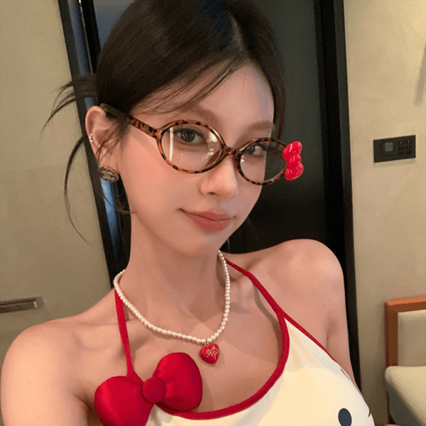 LIN Cute Kitten Face Bow Halter Neck Slim Fit Top