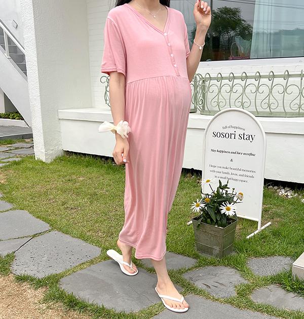 임부복*반팔단추원피스(수유가능)