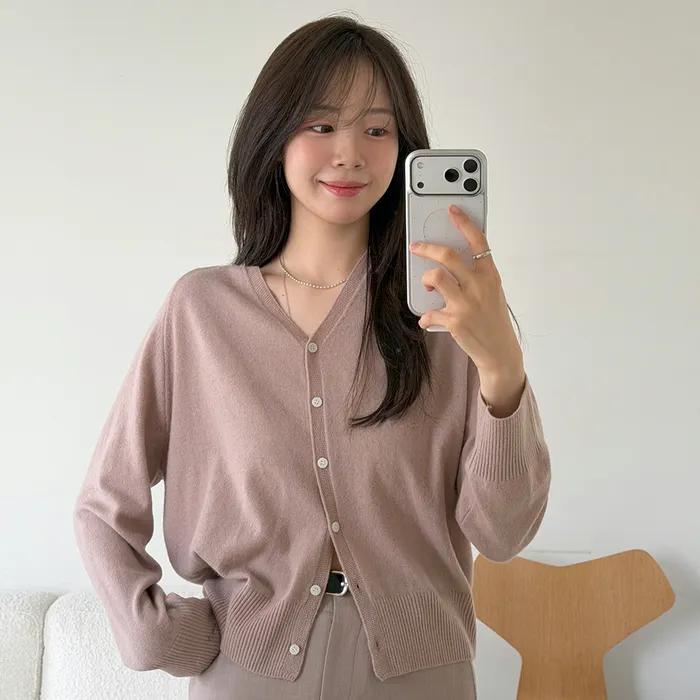 [29CM단독][꼬민지PICK][26SS] CASH MERINO V-NECK CARDIGAN_MAUVE PINK_OF1C2XCD01MPK