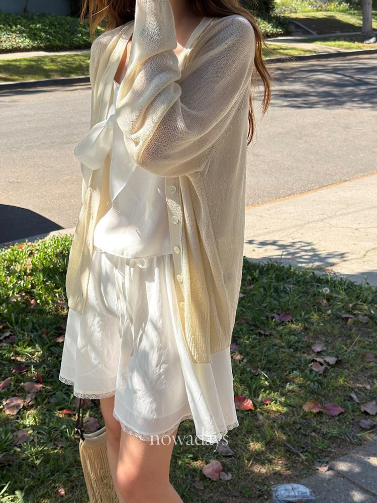 나우어데이즈 버베인 베라 썸머 브이넥 가디건 긴팔 루즈핏 니트 cd (2col)