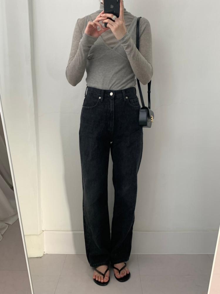 [흑청S중청S당일배송] helvetica 헬베티카 롤 데님 일자핏 팬츠 청바지 여자 데일리룩 (중청/흑청)