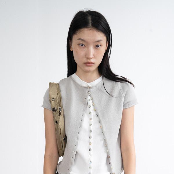 Button Summer Half Cardigan (Light Gray)