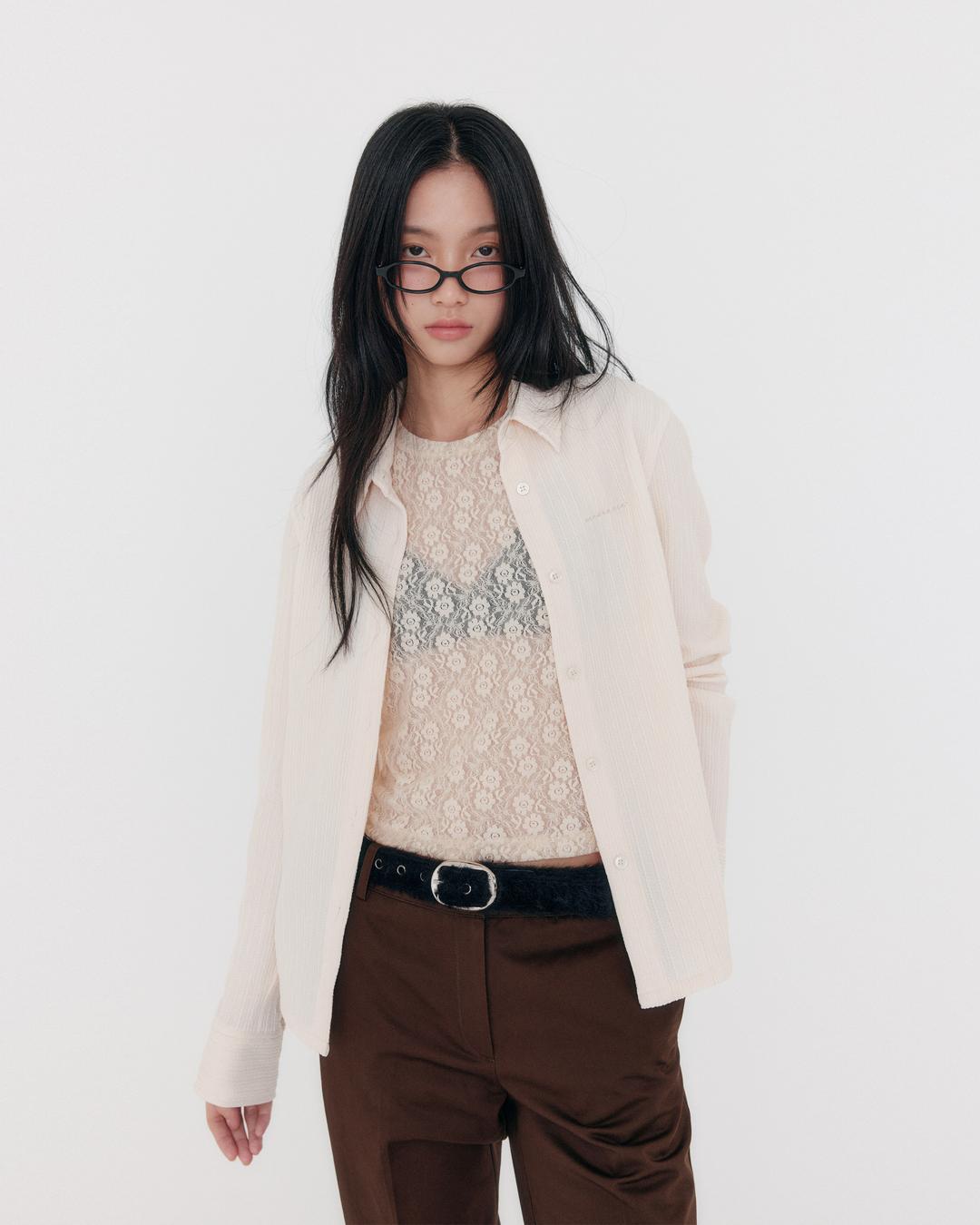 Floral Fitted Top ( Cream Beige )