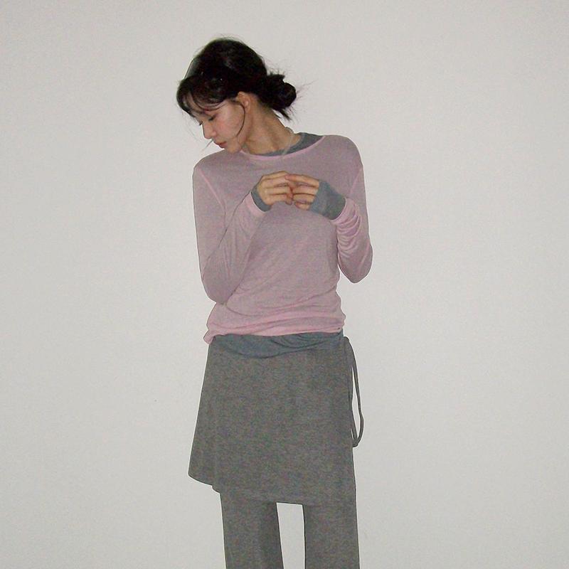 프롬비기닝 [단독] [3천장돌파][MADE]푸딩 슬림 시스루 티셔츠 (7color) 레이어드 빈티지 상의 어텀 기본티 긴팔 긴팔이너티 긴팔티 긴팔티셔츠 레이어드티 롱슬리브 이너티