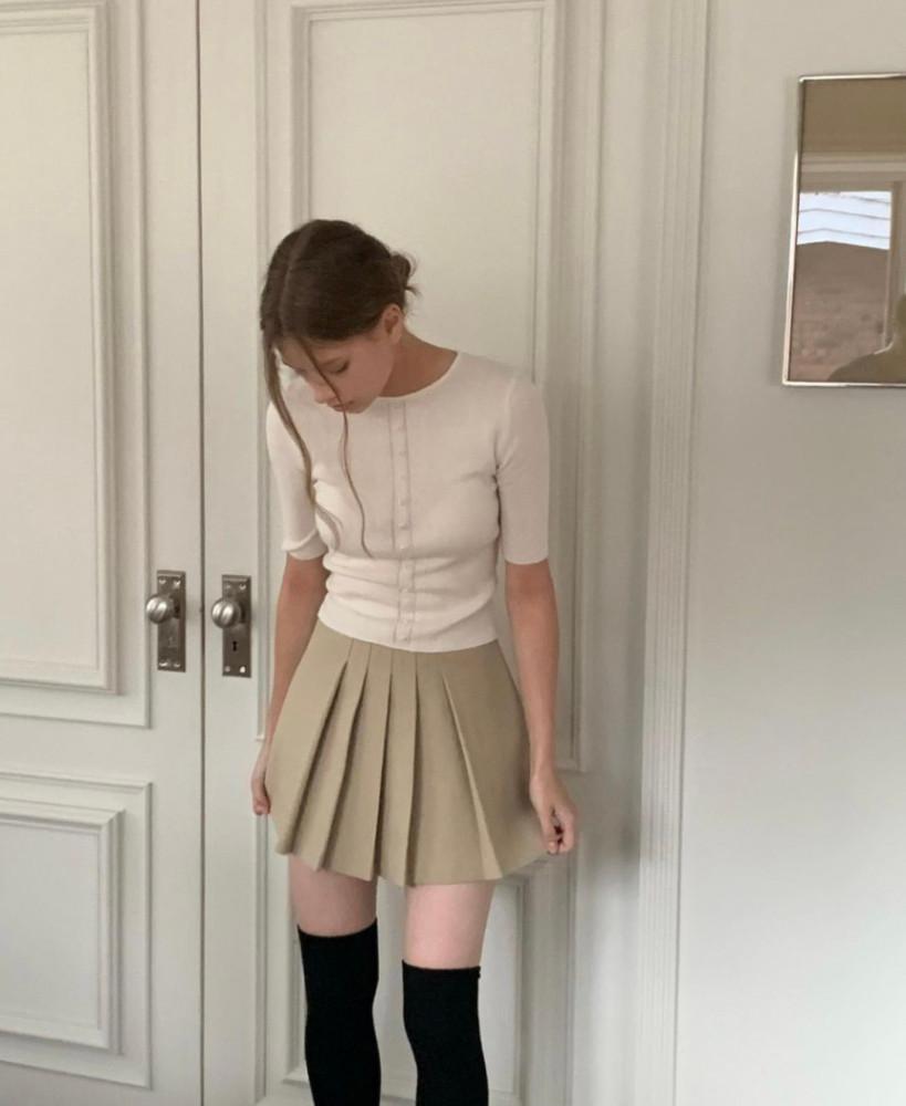 [riette] 리에뜨 멜트 스커트 숏 플리츠 미니 주름 치마 (2color)베이지M당일