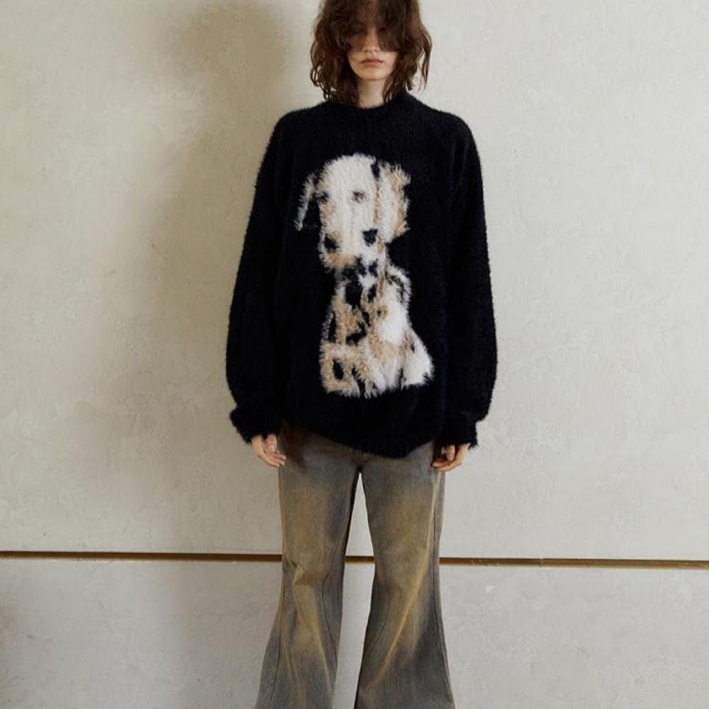 ANTERIOR LOVED 달마시안 앙고라 오버핏 라운드니트 크루넥 스웨터