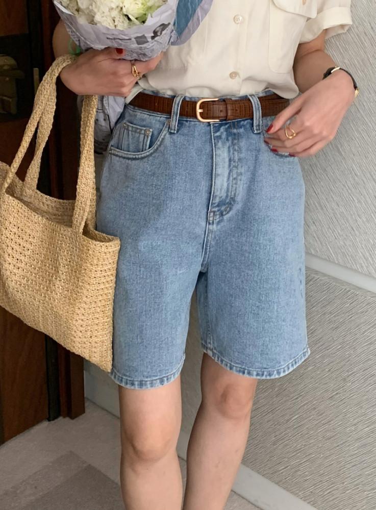 아잉 캐스퍼 팬츠 5부 청반바지 하프데님