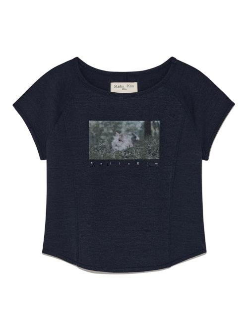 RABBIT PRINTING RAGLAN SLIM TOP IN NAVY
