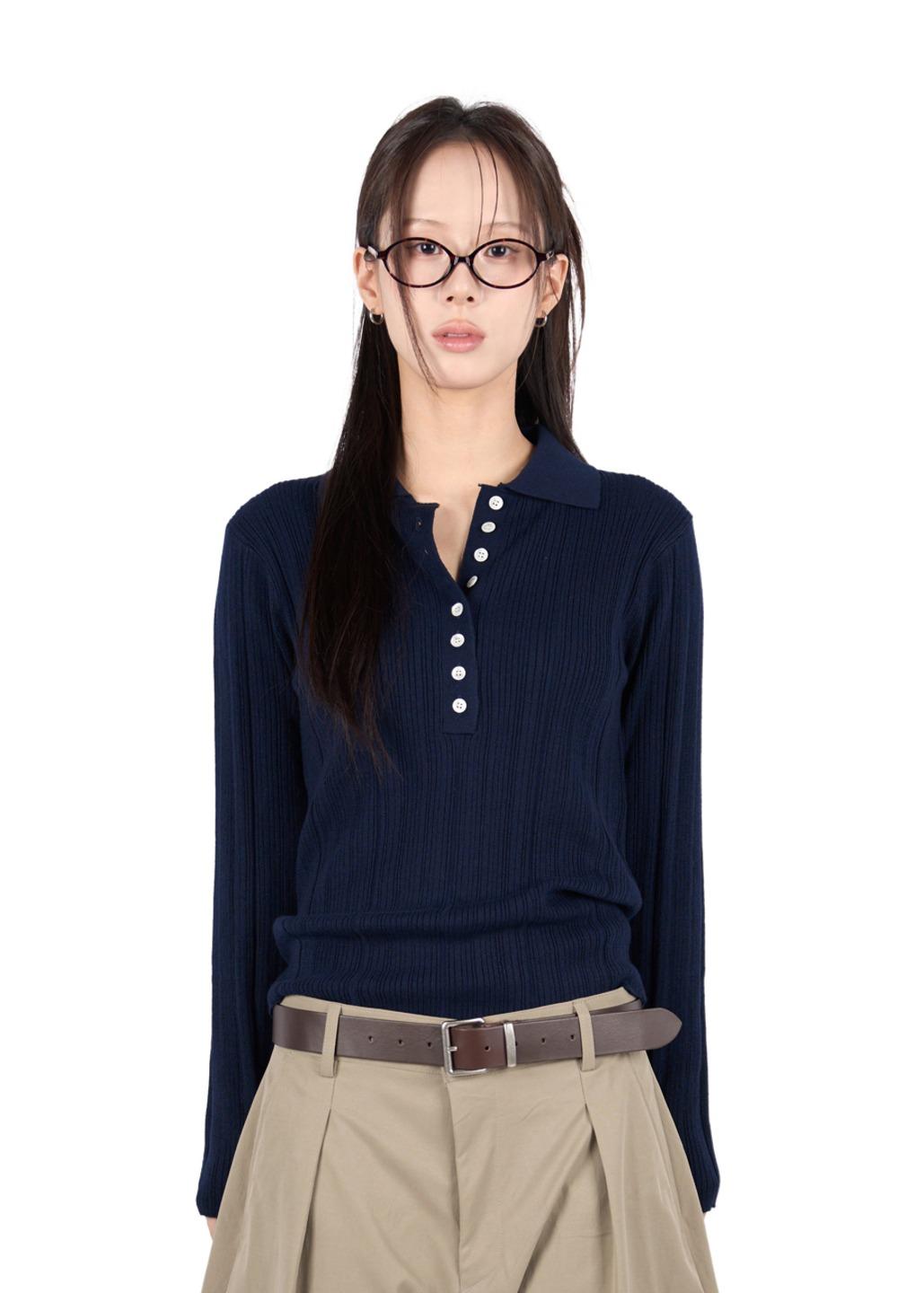 릿킴 RIBBED BUTTON COLLAR KNIT