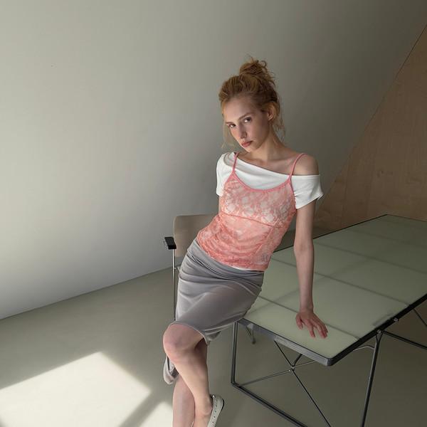 RUCHED LACE SLEEVELESS (PINK)