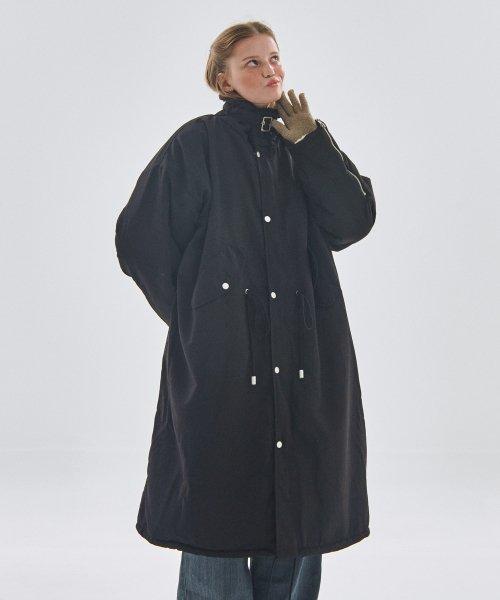 덤블 카라 디테일 오버핏 롱 야상 점퍼 자켓 [블랙]