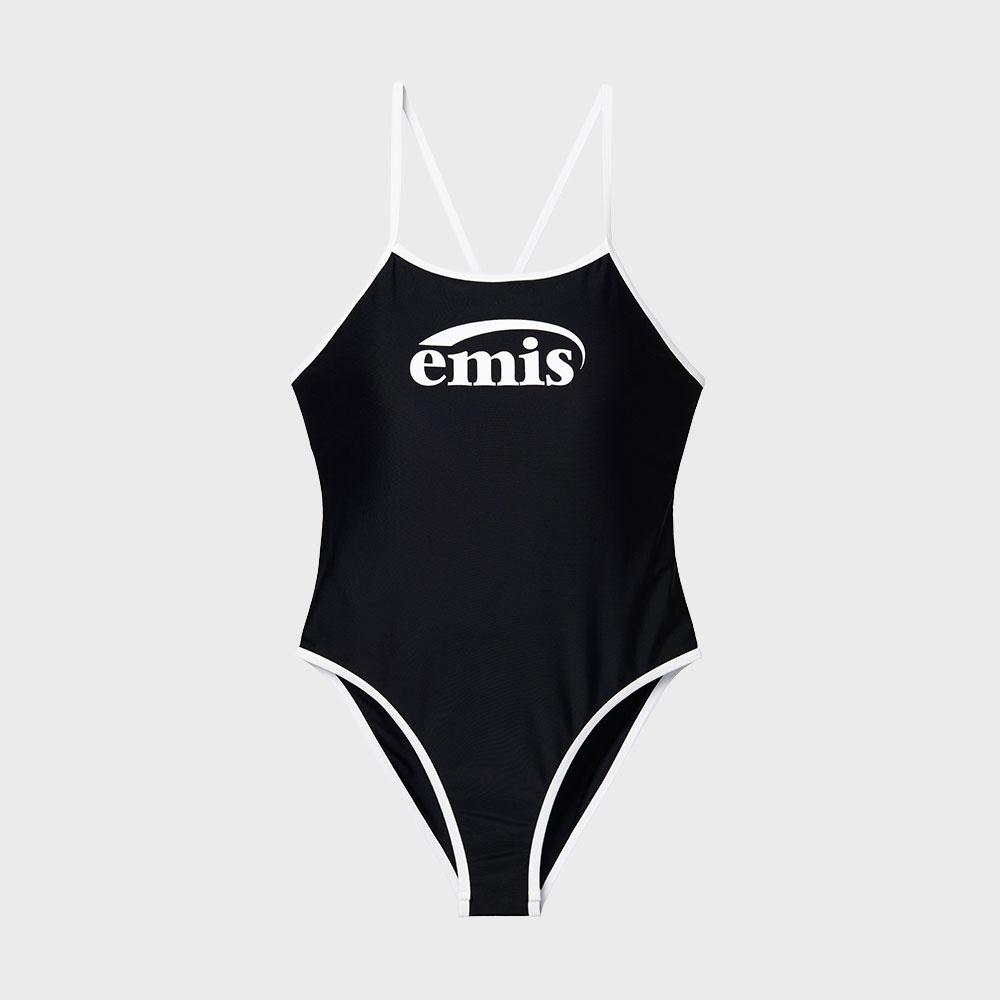 LOGO V-BACK STRAP SWIMSUIT-BLACK