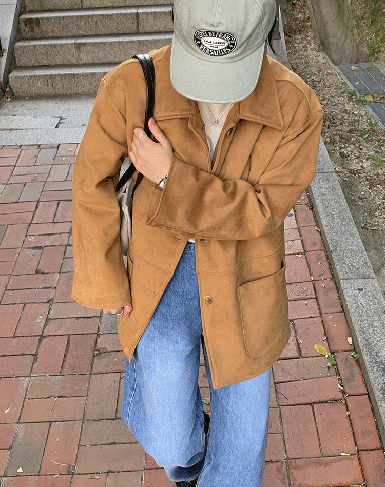 카라 누빔 스웨이드 자켓