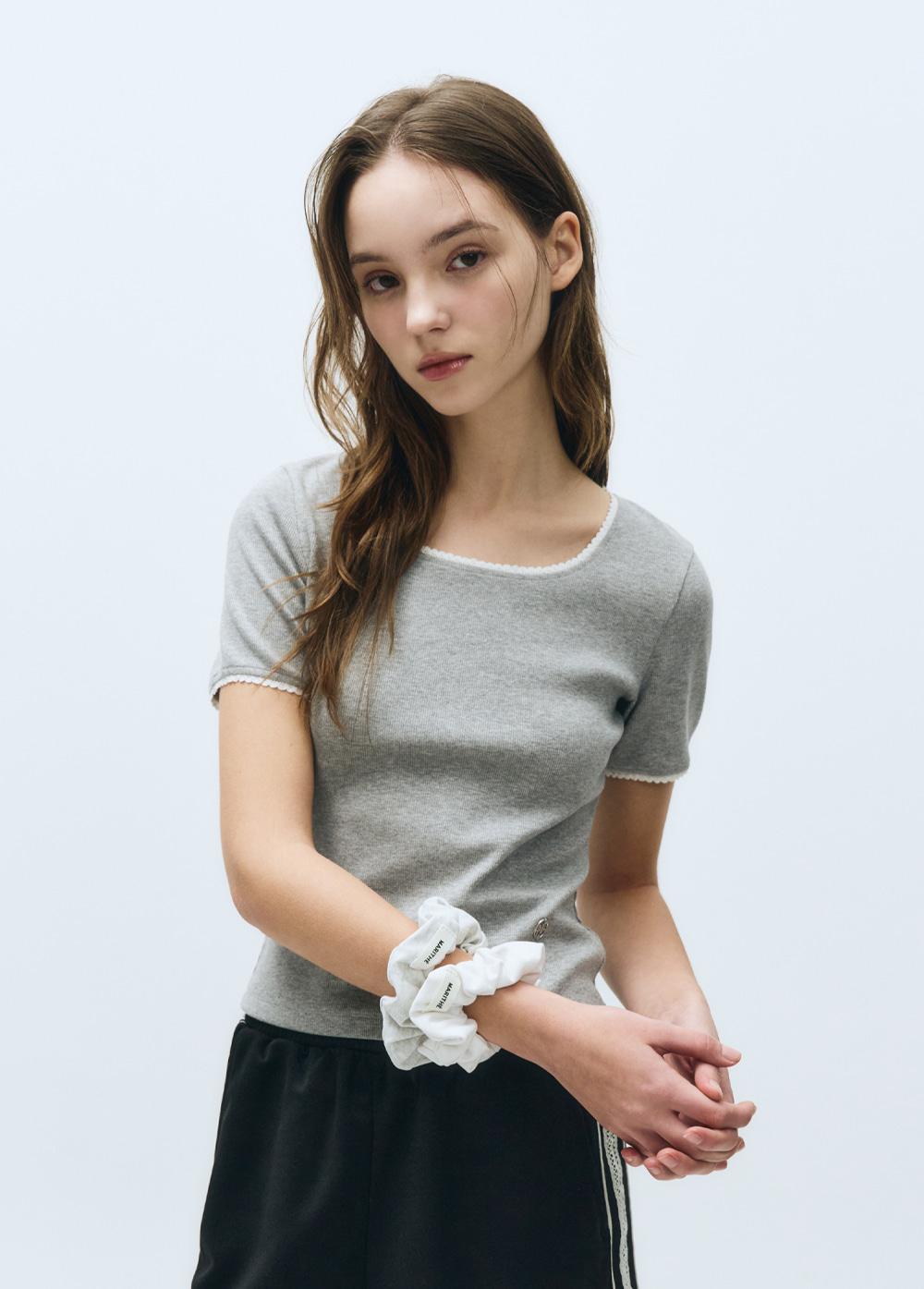 W LACE DETAIL TEE heather gray