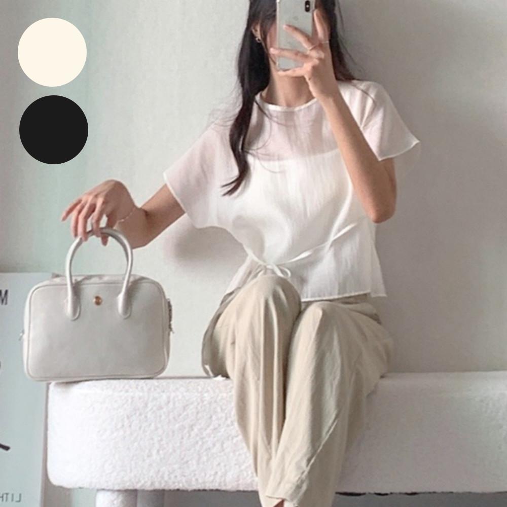 시스루블라우스 리본블라우스 크롭블라우스 피앙세