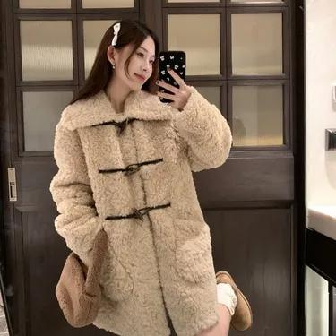 램스울 카라 더플 퍼 롱 박시핏 코트