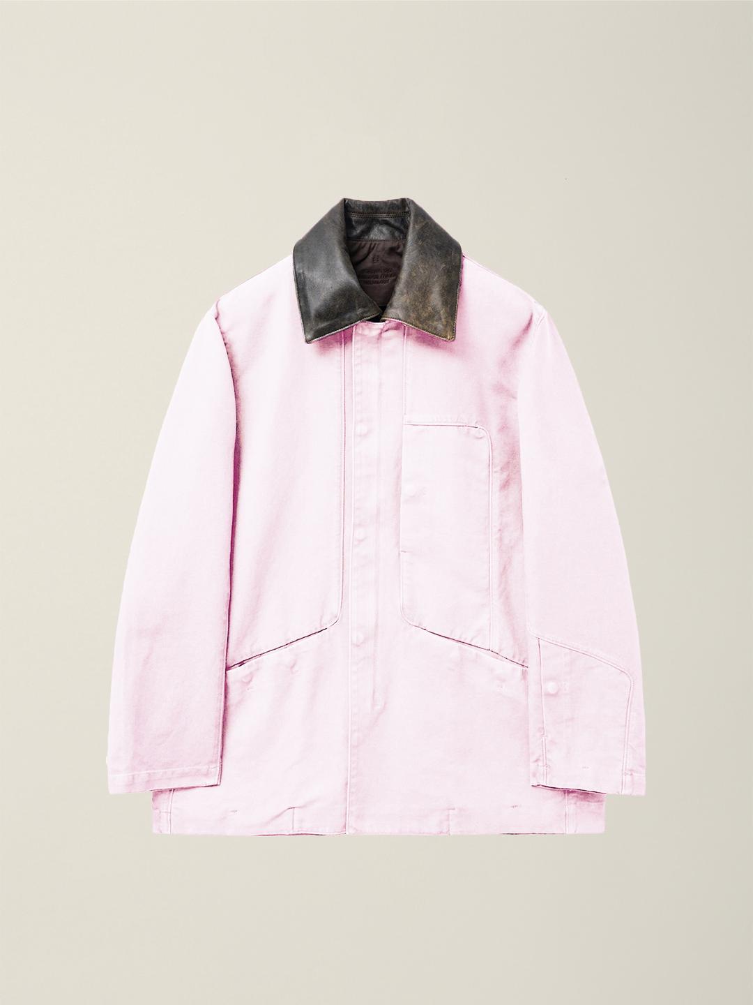 GARMENT DYED LEATHER COLLAR WORK JACKET SHELL PINK