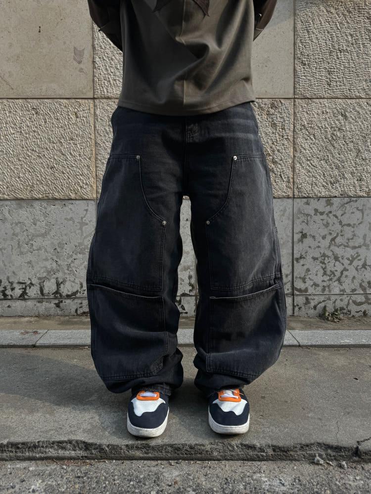 [한,정수량 판매 300장] Double rivet knee pants (2컬러)