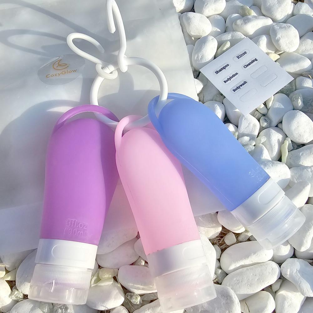 코지글로우 수영장 실리콘 공병 고리형 여행용 용기 휴대용 화장품 캠핑 랜덤 3p 90ml