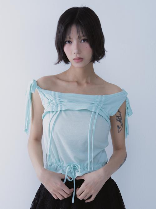 RABBIT SHIRRING T-SHIRT MINT