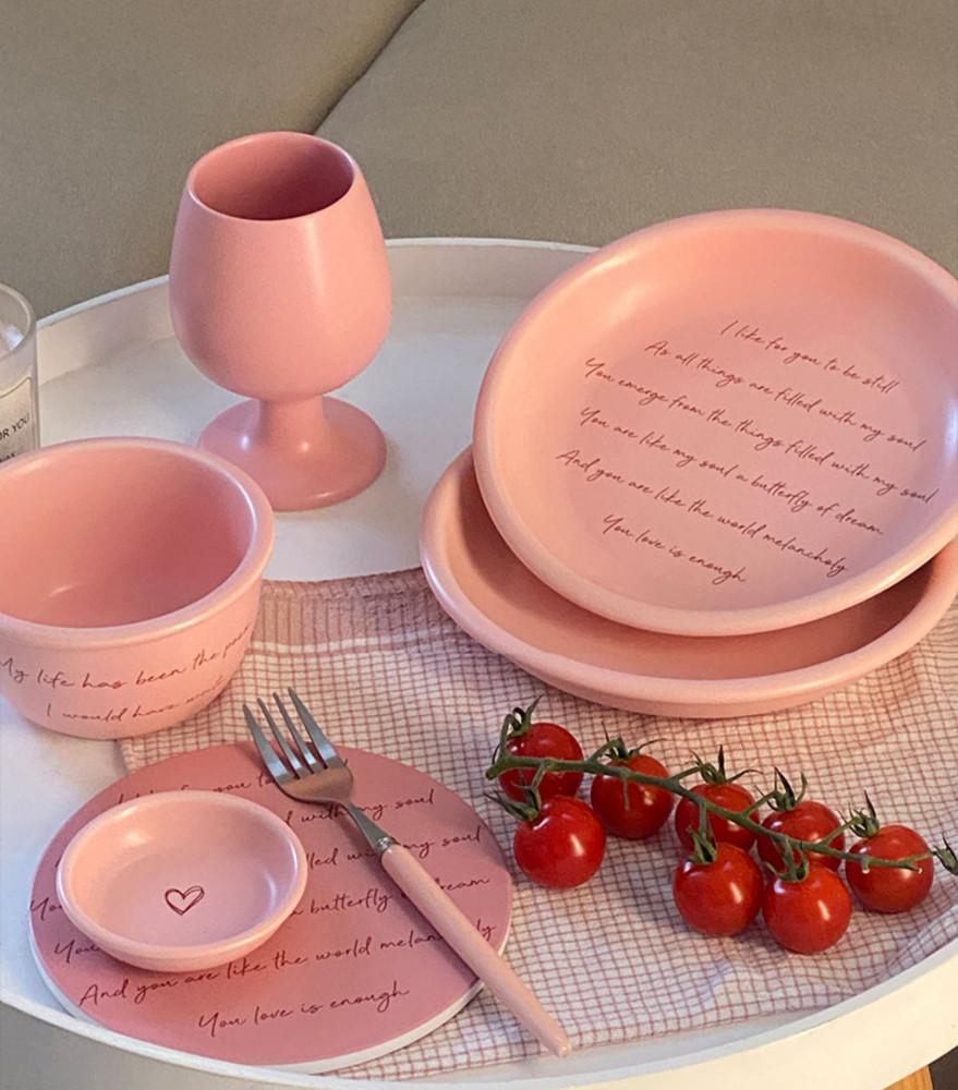 에그머그 클래식 핑크 레터링 무광 식기 세트 컵 그릇 홈카페